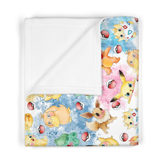 Chibi Anime Pokemon inspired Soft Fleece Baby Blanket