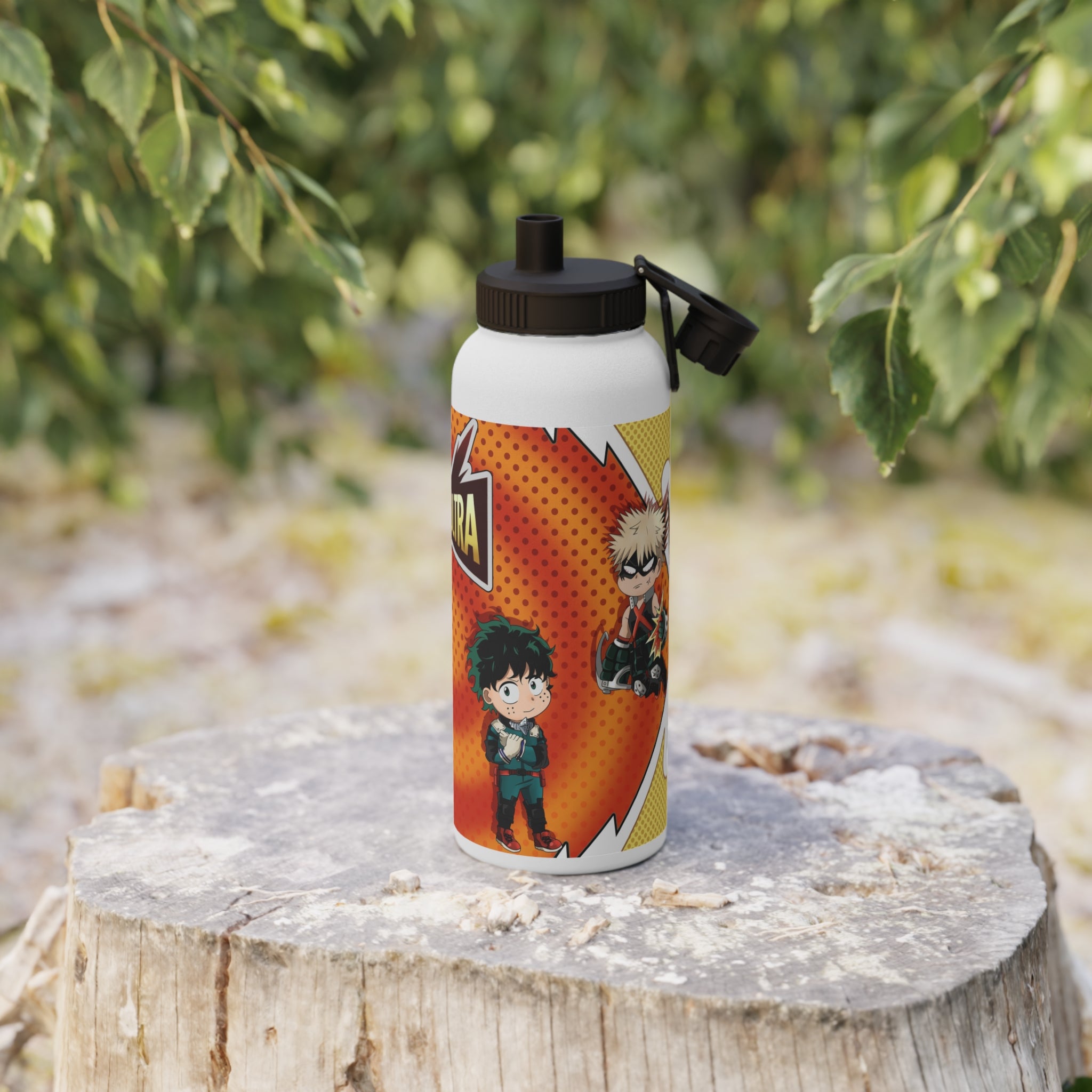 Kawaii Chibi Anime Stainless Steel Water Bottle (12oz-32oz): Go Beyond Plus Ultra! Double-wall construction, sports lid for easy sipping