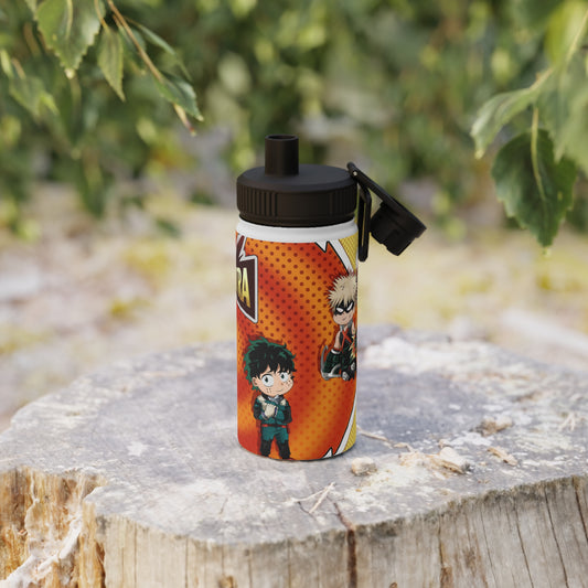 Kawaii Chibi Anime Stainless Steel Water Bottle (12oz-32oz): Go Beyond Plus Ultra! Double-wall construction, sports lid for easy sipping